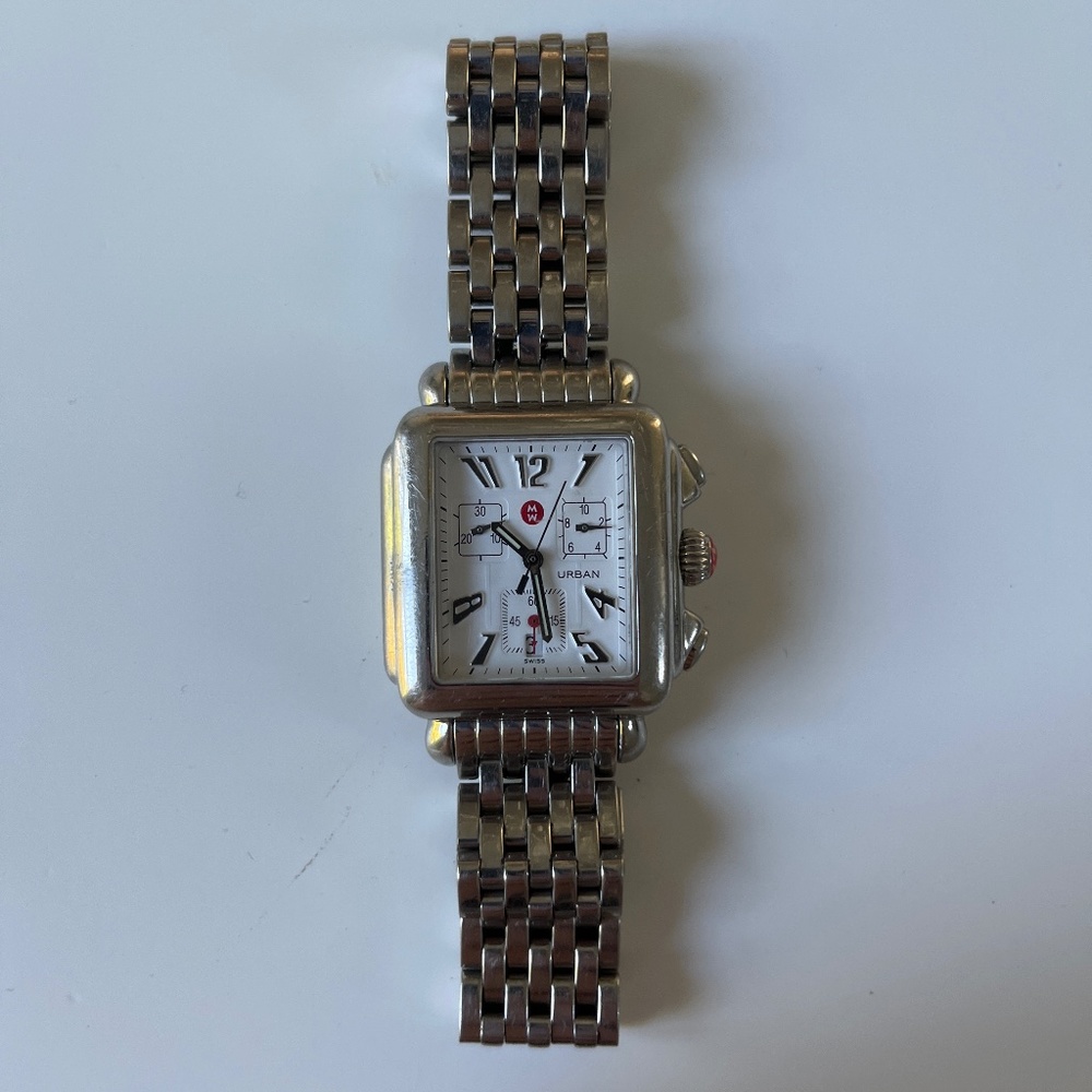 Michele Stainless Steel - Sterling Silver Link band Chronograph Watch